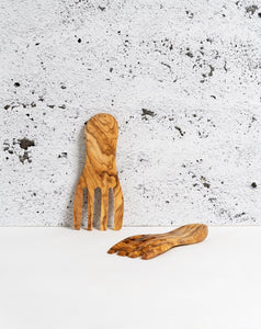 Olive Wood Flat Salad Serving Forks - Pair