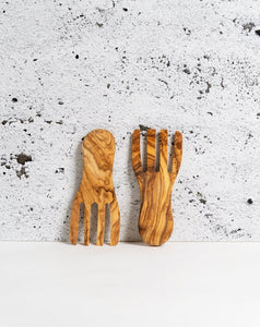 Olive Wood Flat Salad Serving Forks - Pair
